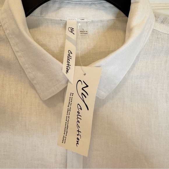 Ny Collection Mens White Long Sleeve Button-Up Casual Collar Sz L Linen/Cotton - Picture 3 of 6